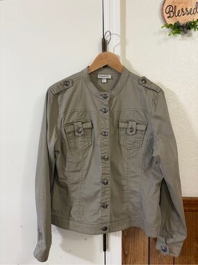 dressbarn Olive Utility Button-Front Jacket